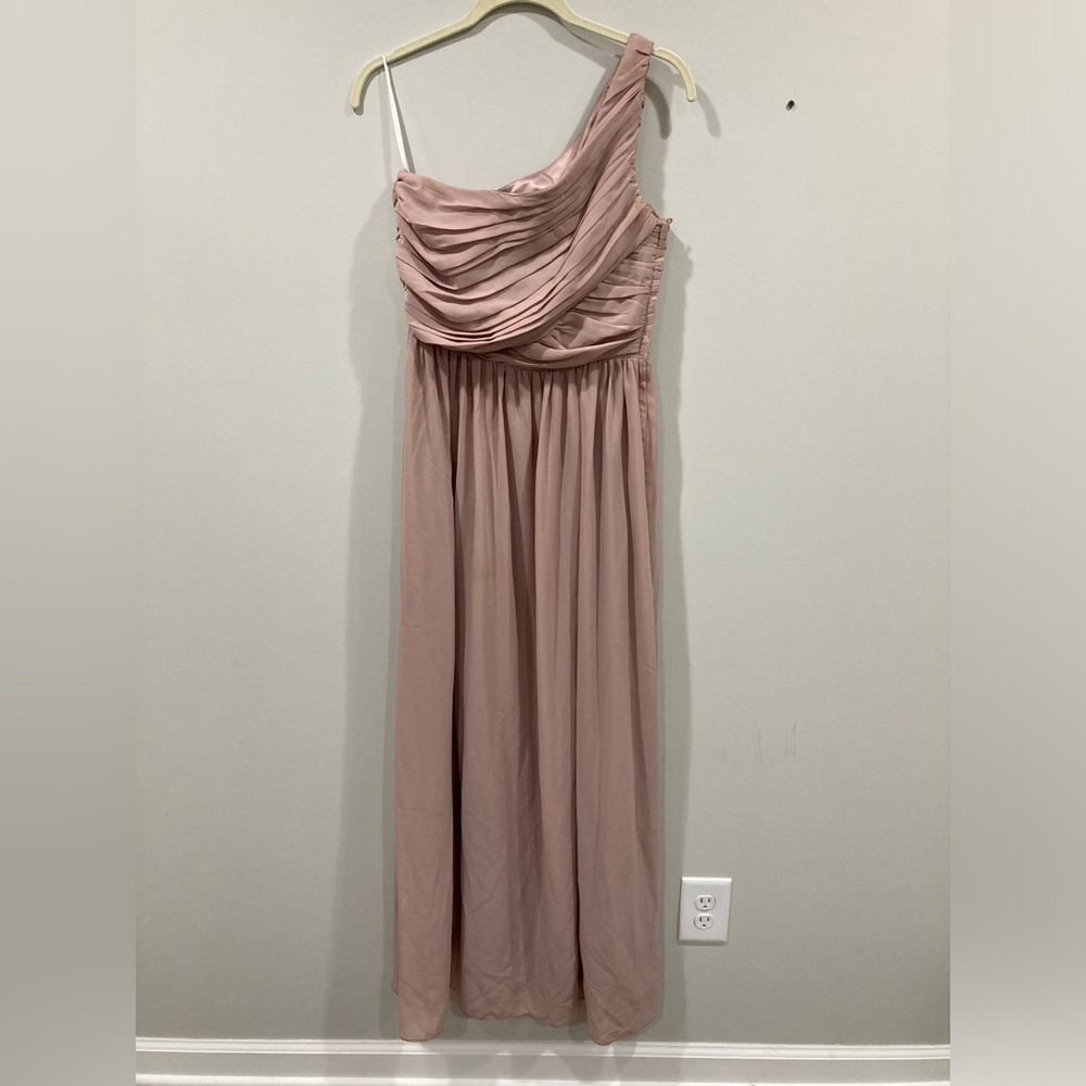 H&M One Shoulder Crisscross Flowy Bridesmaid Dress Blush Pink Nude Size 10